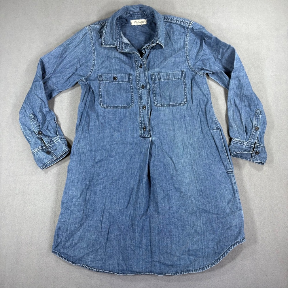 Madewell Denim Shirt Dress Womens M Blue Excellent Pockets Mini G9703